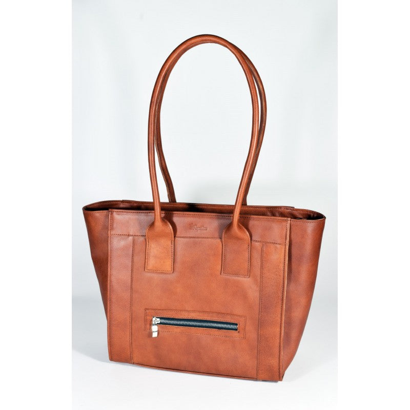 Cognac Leather Handbag No. 35-29 - Estonian Craftsmanship & Zipper Pocket - Arctic Elegance
