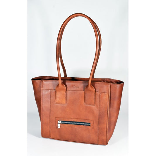 Cognac Leather Handbag No. 35-29 - Estonian Craftsmanship & Zipper Pocket - Arctic Elegance