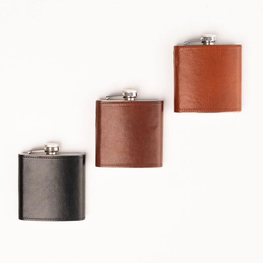 Stylish Hip Flask No. 21 - Genuine Leather & Stainless Steel, 177ml - Arctic Elegance